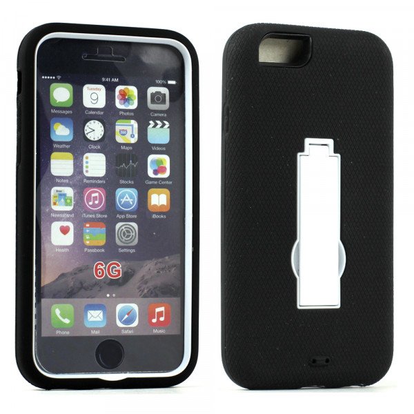 Wholesale Apple iPhone 6 4.7 Armor Hybrid Case w Screen and Stand (White Black)
